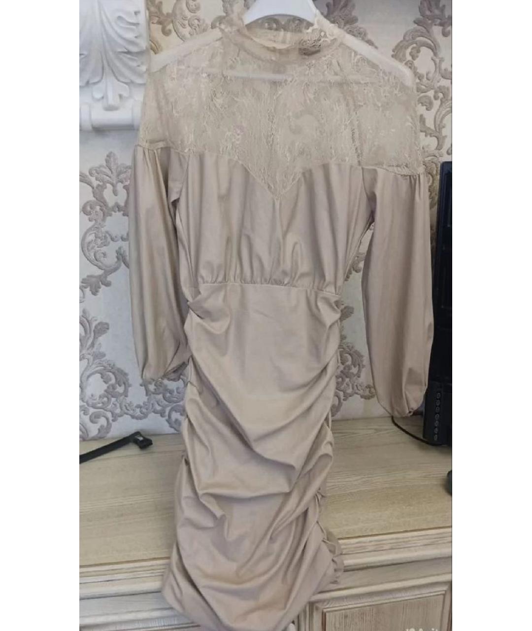 PINKO Бежевое полиэстеровое коктейльное платье, фото 2
