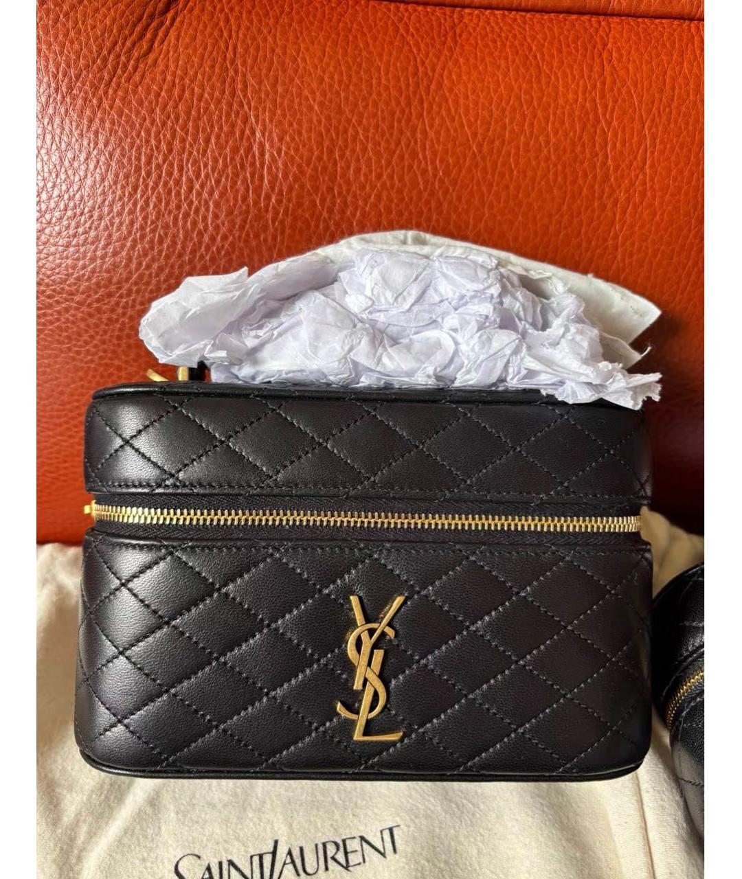 SAINT LAURENT Черная кожаная сумка с короткими ручками, фото 2