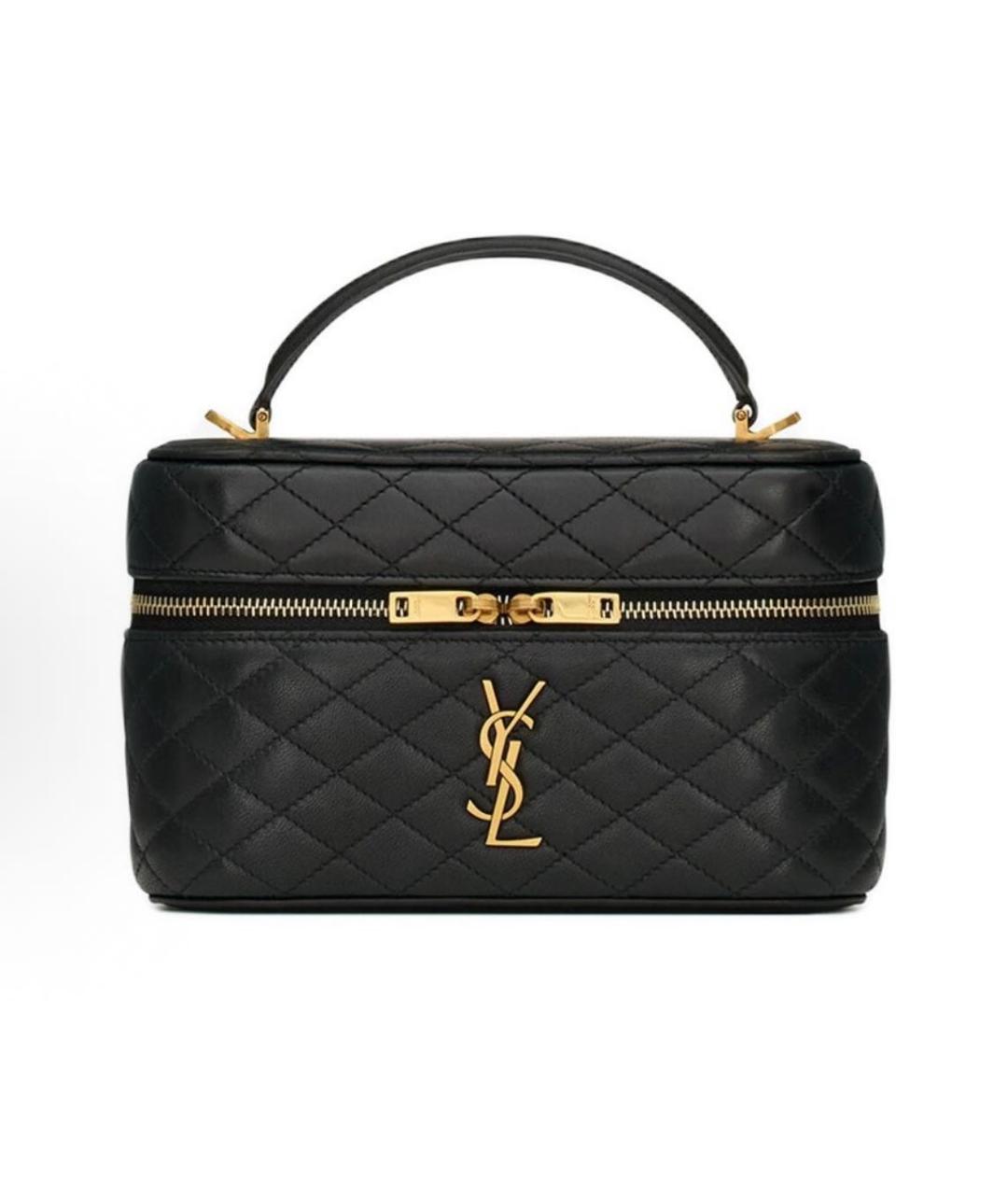 SAINT LAURENT Черная кожаная сумка с короткими ручками, фото 5