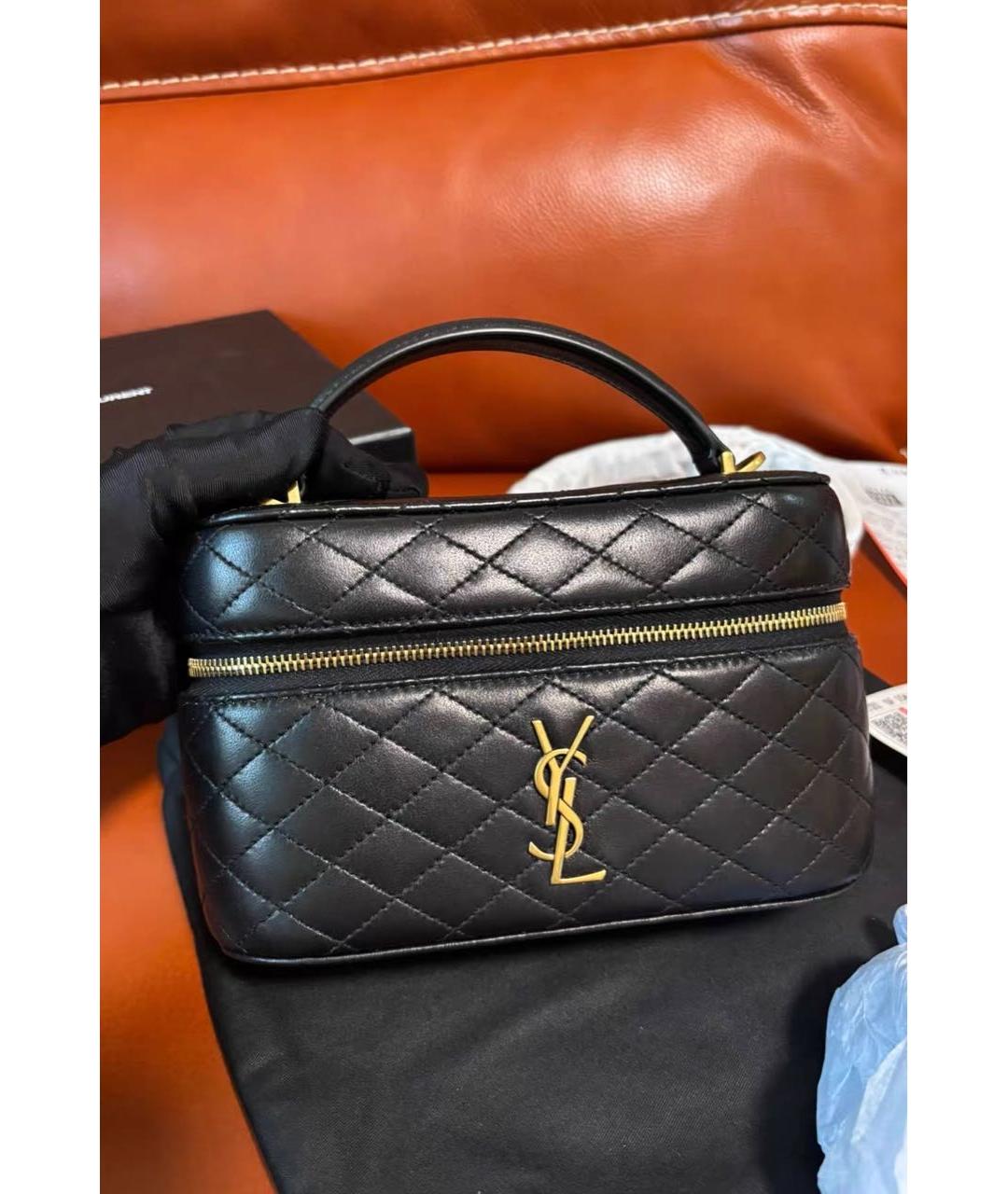 SAINT LAURENT Черная кожаная сумка с короткими ручками, фото 3