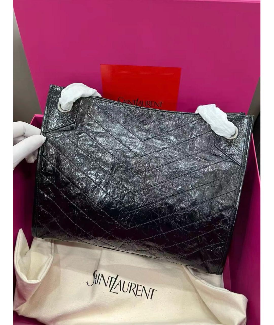 SAINT LAURENT Черная кожаная сумка тоут, фото 3