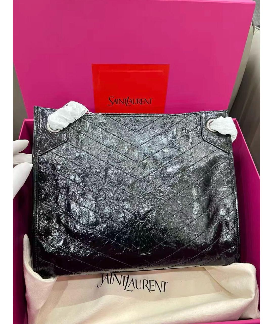 SAINT LAURENT Черная кожаная сумка тоут, фото 2