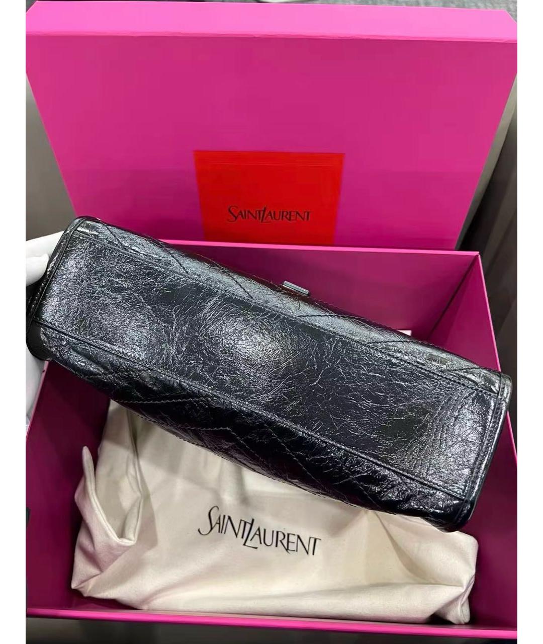 SAINT LAURENT Черная кожаная сумка тоут, фото 5