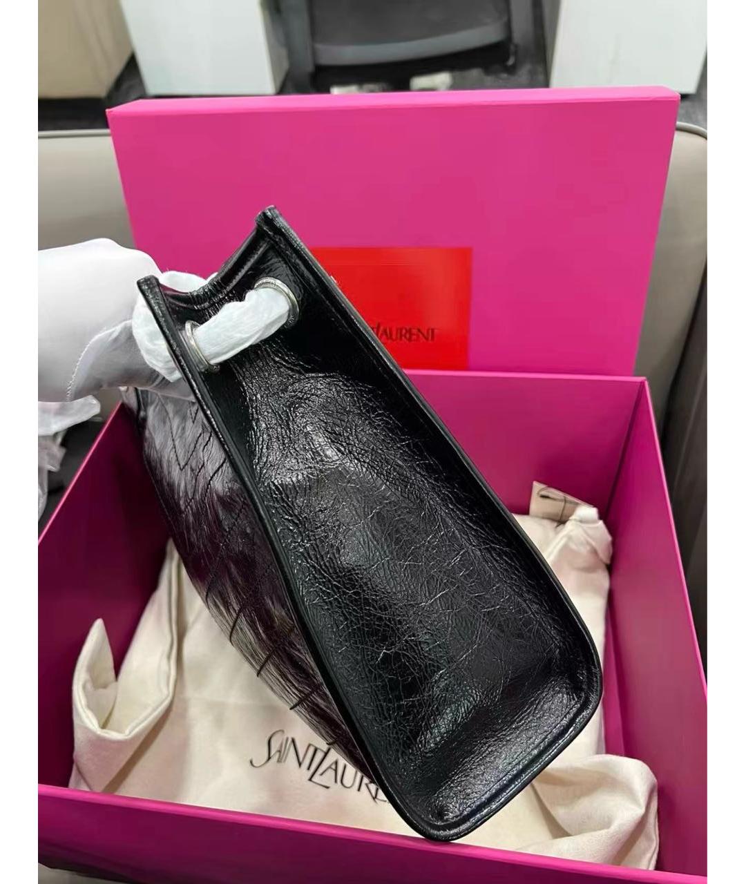 SAINT LAURENT Черная кожаная сумка тоут, фото 4