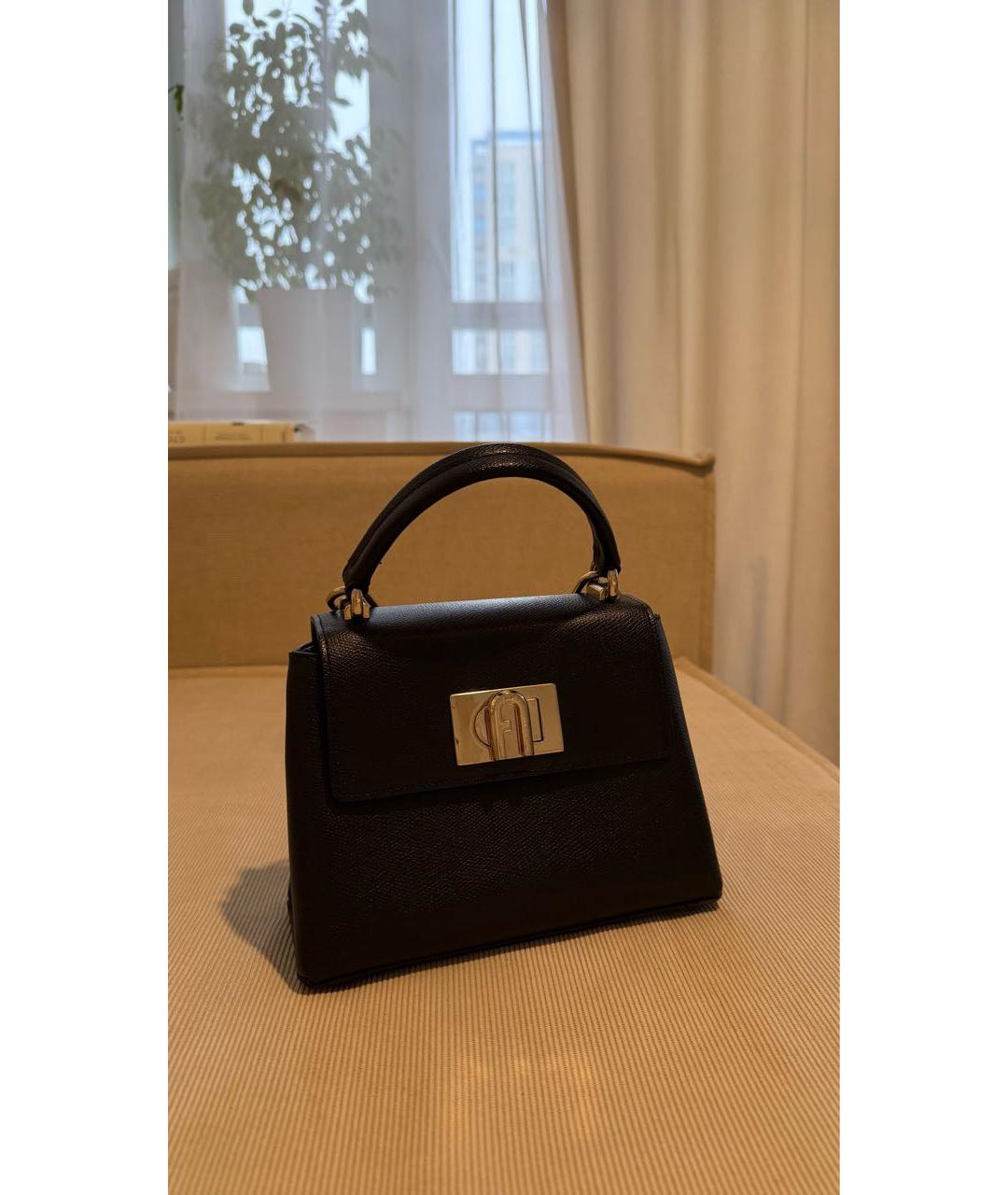 FURLA Черная кожаная сумка с короткими ручками, фото 5