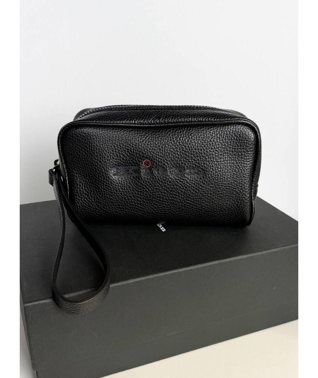 KITON Черная кожаная барсетка, фото 4