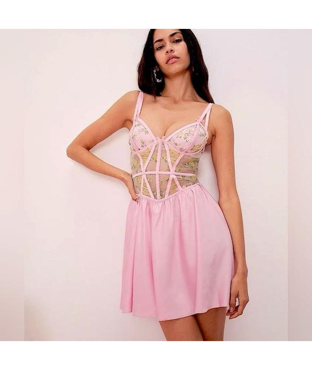 FOR LOVE AND LEMONS Розовое атласное коктейльное платье, фото 2