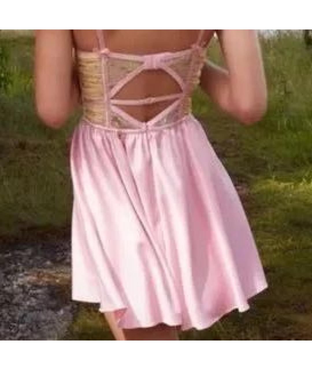 FOR LOVE AND LEMONS Розовое атласное коктейльное платье, фото 3