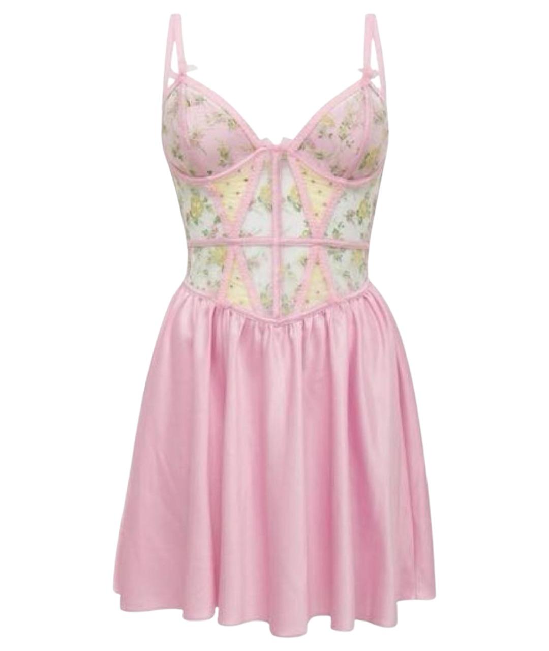 FOR LOVE AND LEMONS Розовое атласное коктейльное платье, фото 1