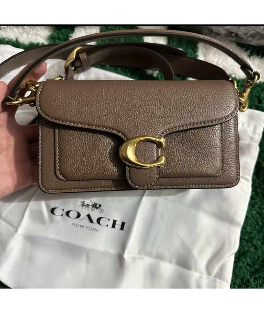 COACH Бежевая кожаная сумка через плечо, фото 6