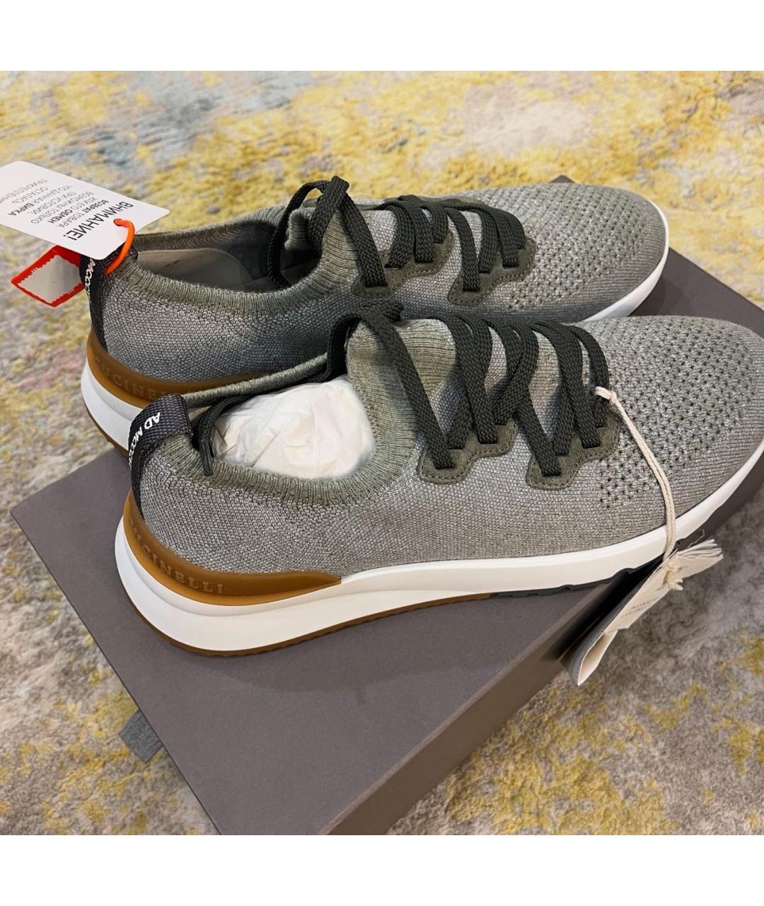 BRUNELLO CUCINELLI Зеленые текстильные низкие кроссовки / кеды, фото 2