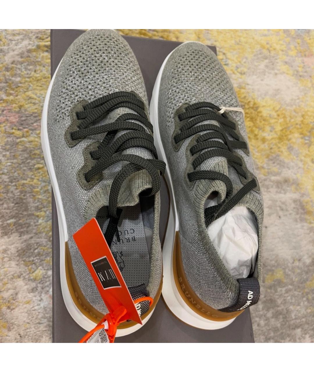 BRUNELLO CUCINELLI Зеленые текстильные низкие кроссовки / кеды, фото 3