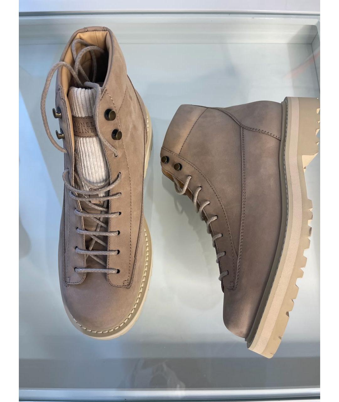 BRUNELLO CUCINELLI Бежевые кожаные высокие ботинки, фото 4