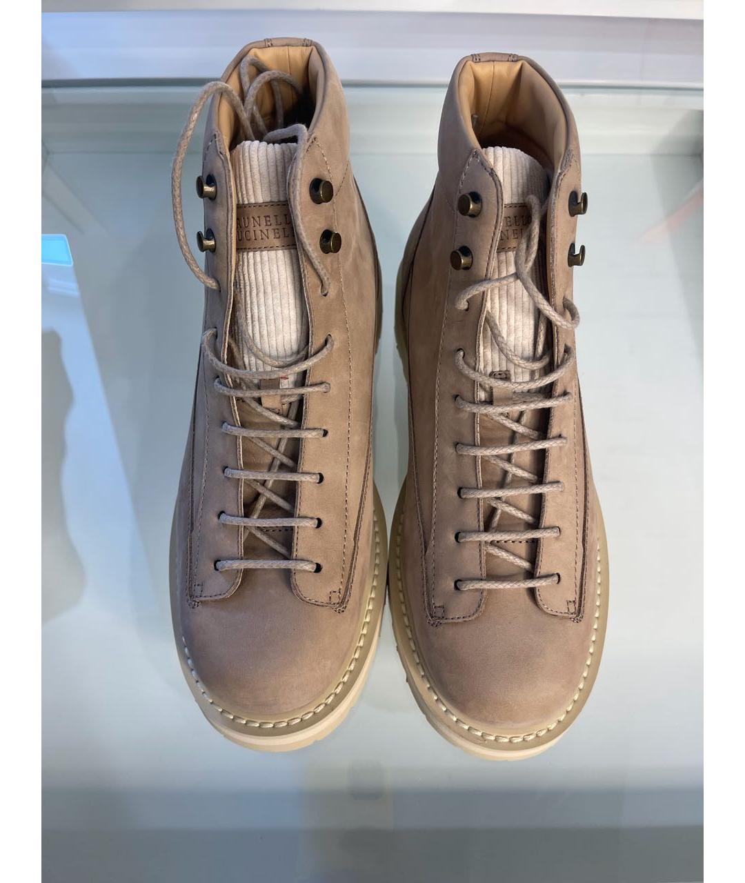BRUNELLO CUCINELLI Бежевые кожаные высокие ботинки, фото 5