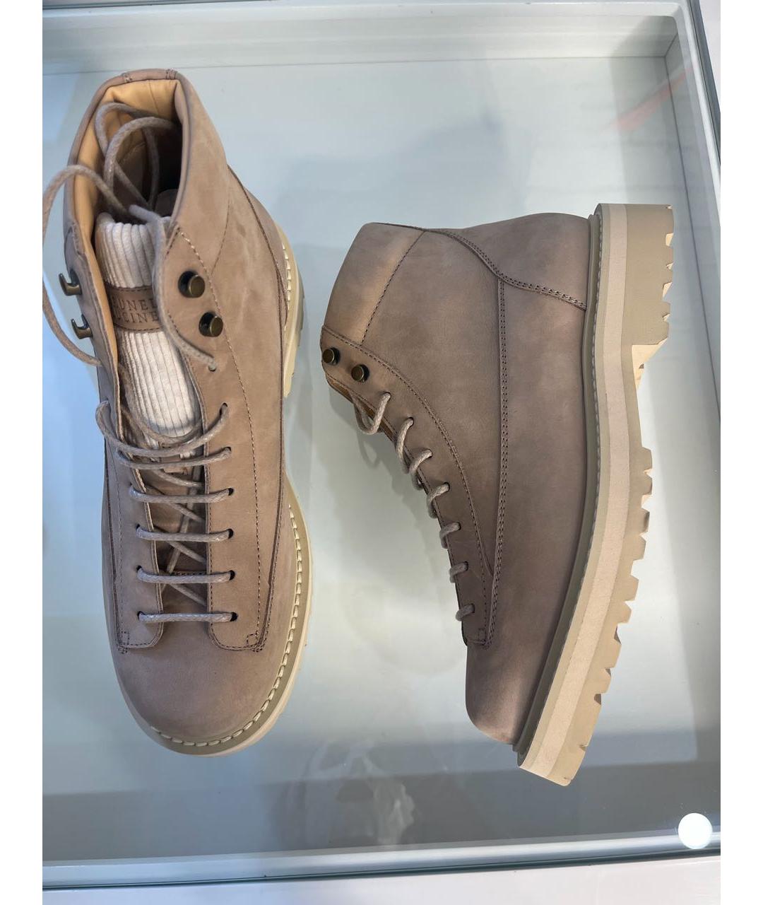 BRUNELLO CUCINELLI Бежевые кожаные высокие ботинки, фото 6