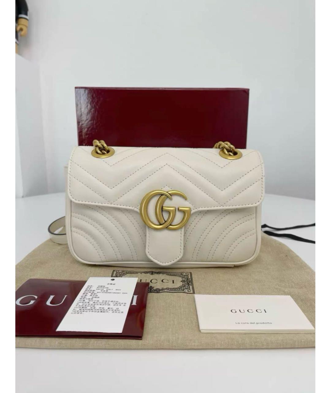 GUCCI Белая кожаная сумка через плечо, фото 2