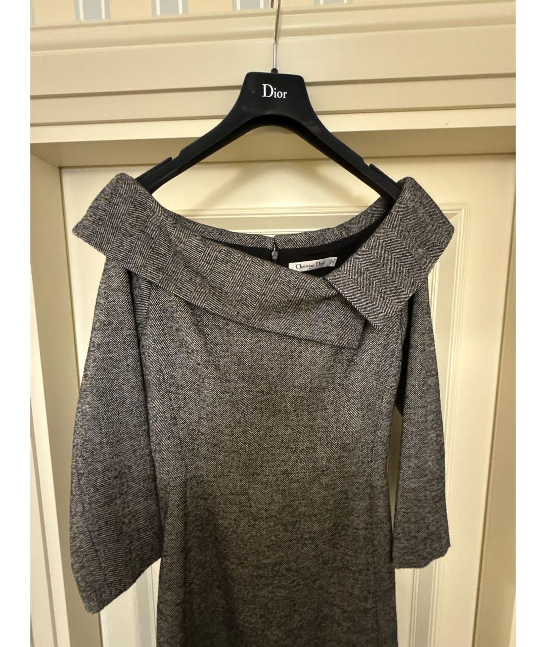 CHRISTIAN DIOR Серое шерстяное коктейльное платье, фото 3