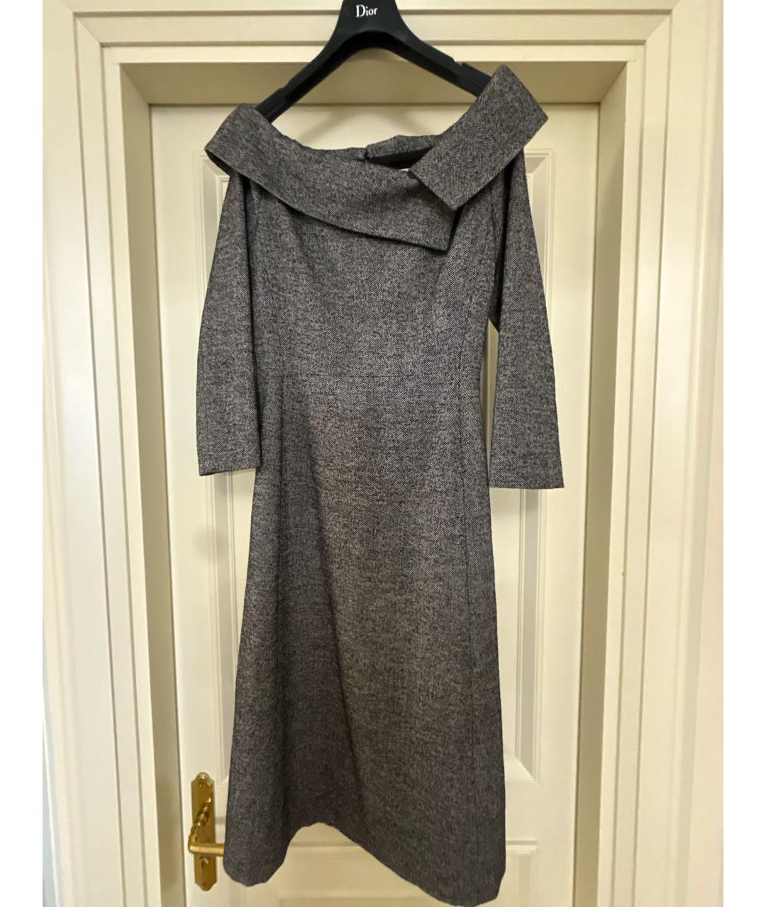 CHRISTIAN DIOR Серое шерстяное коктейльное платье, фото 6
