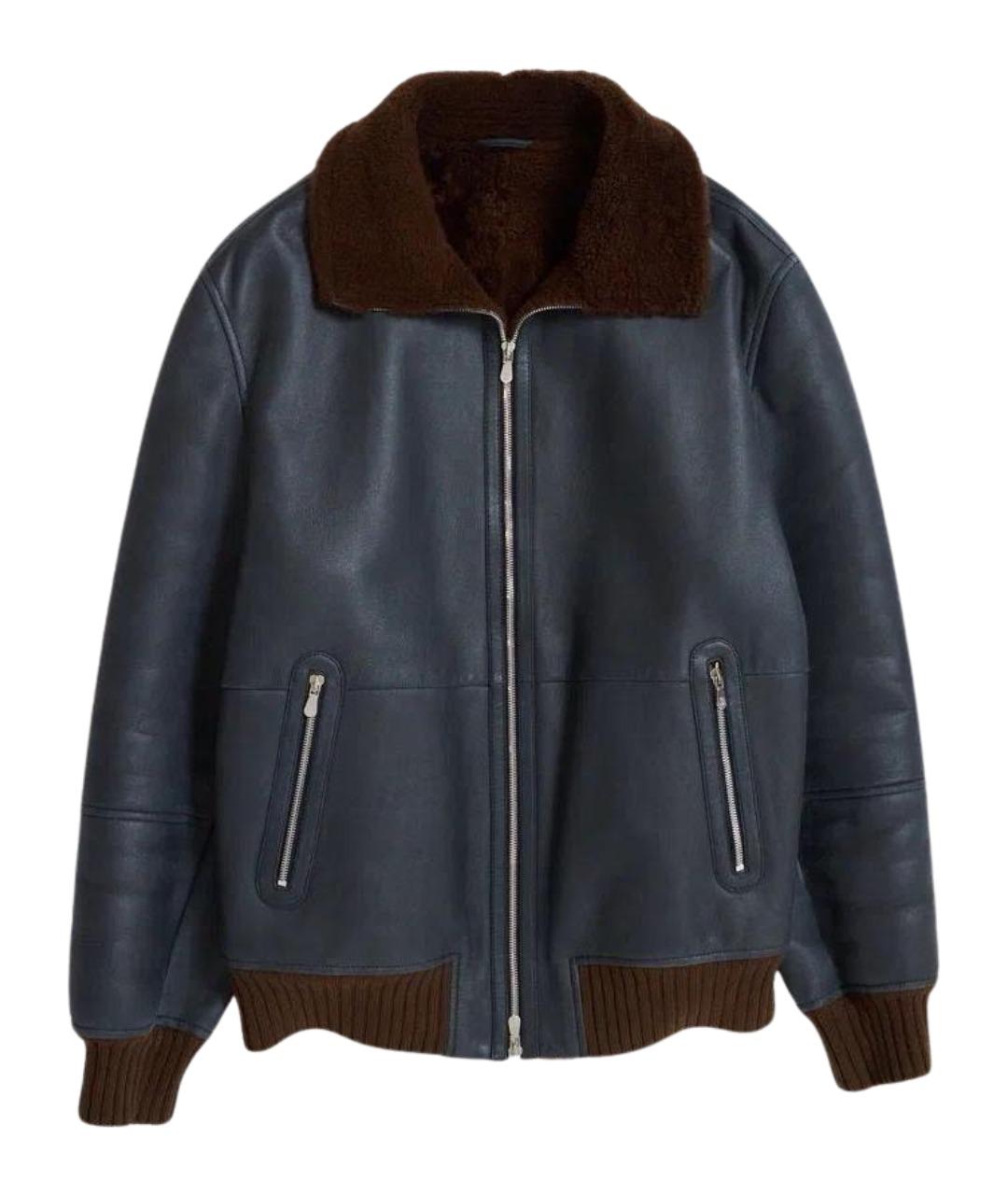 BRUNELLO CUCINELLI Синяя кожаная дубленка/шуба, фото 1