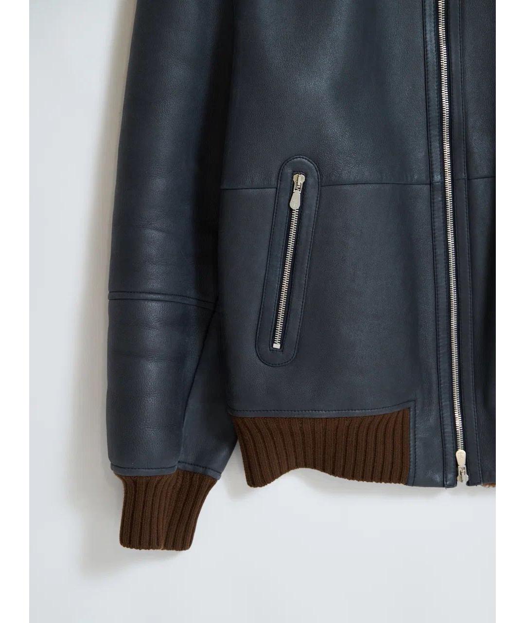 BRUNELLO CUCINELLI Синяя кожаная дубленка/шуба, фото 3