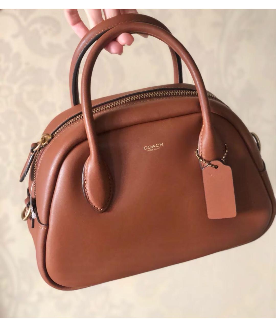 COACH Коричневая кожаная сумка с короткими ручками, фото 6