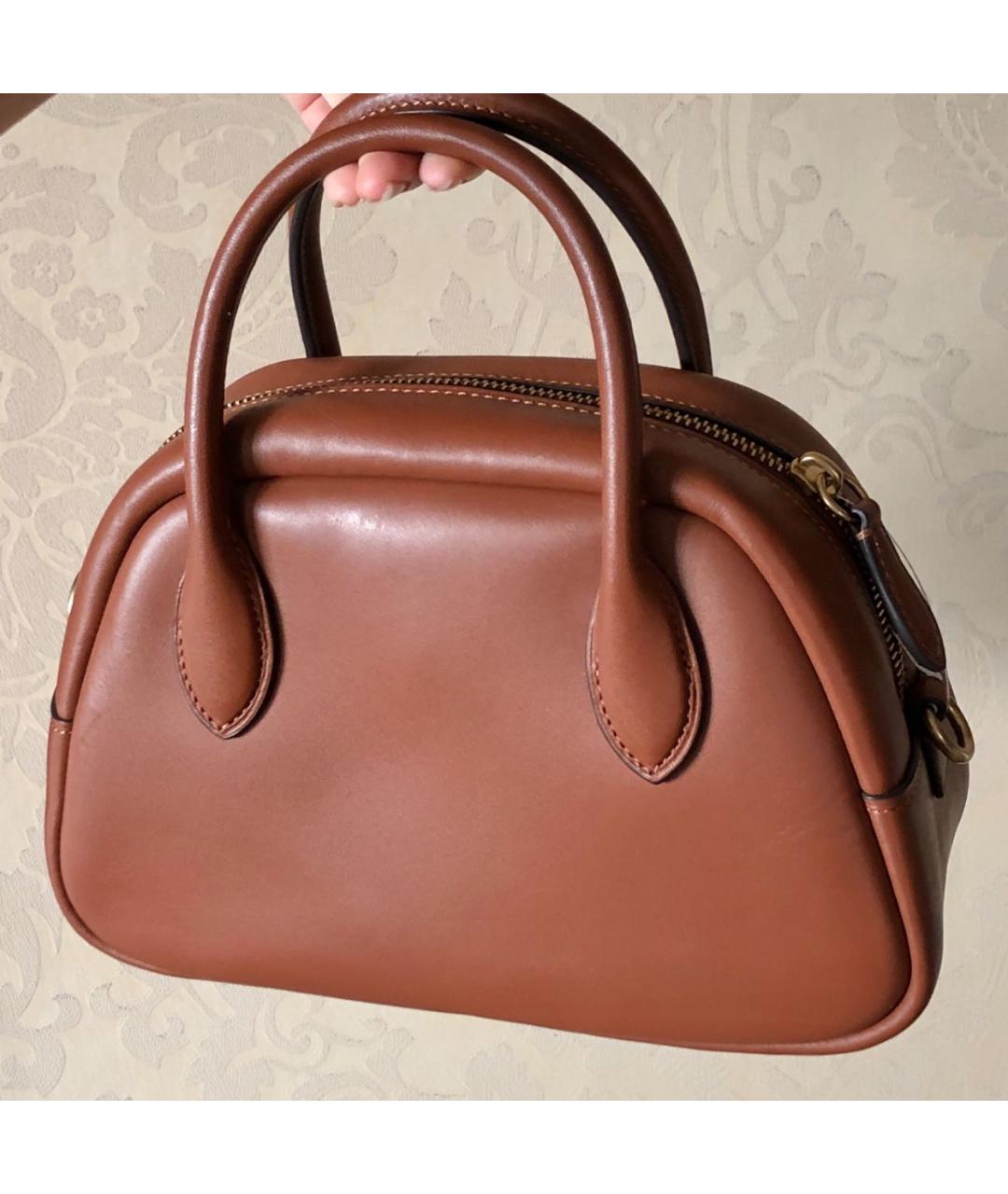 COACH Коричневая кожаная сумка с короткими ручками, фото 8