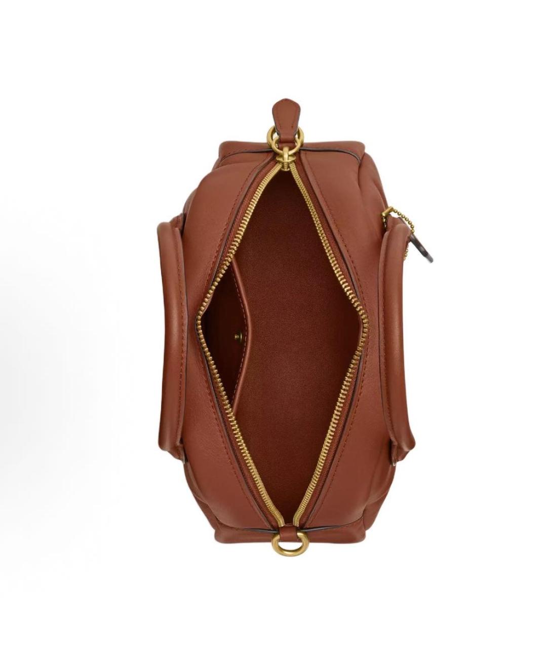 COACH Коричневая кожаная сумка с короткими ручками, фото 3