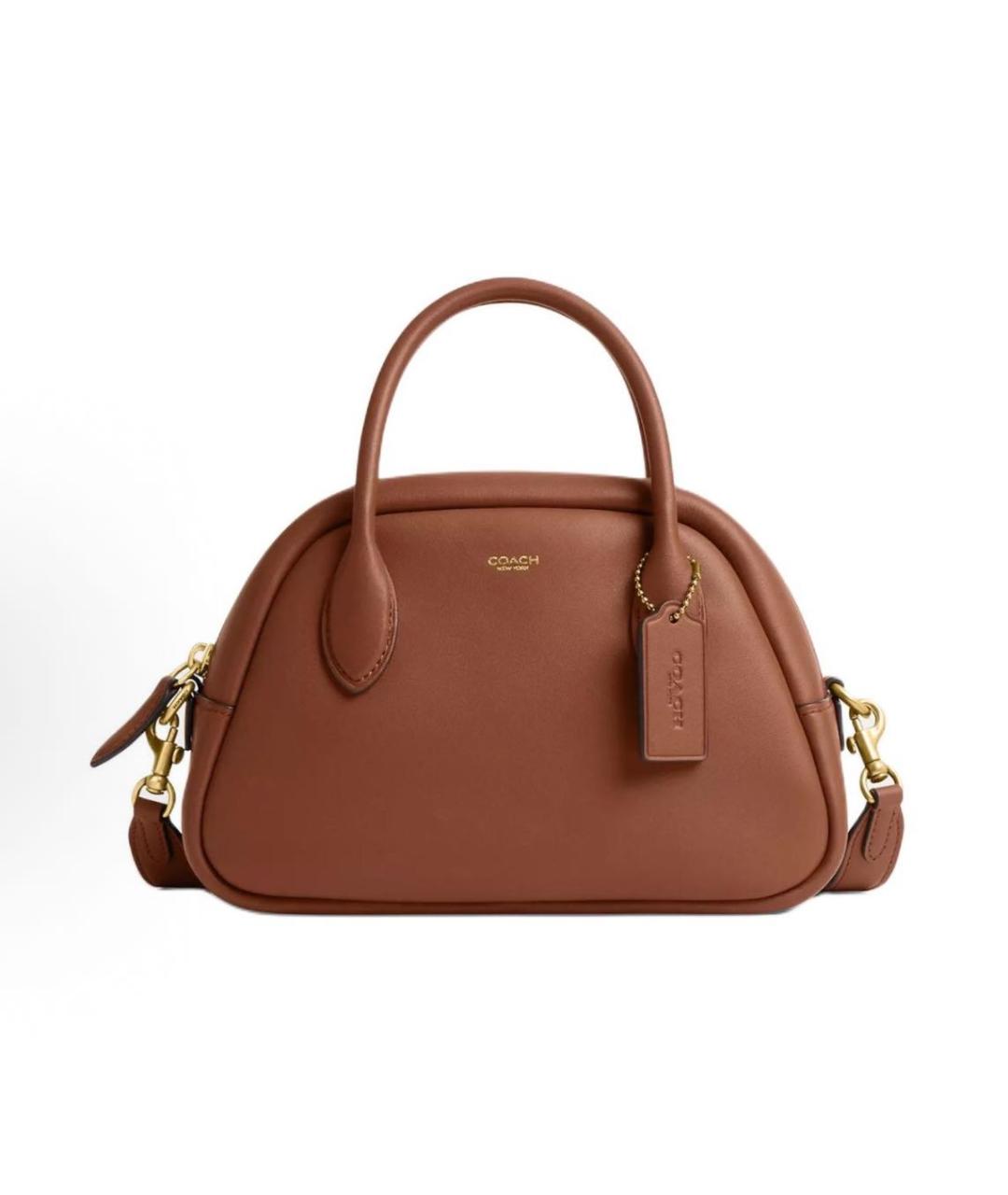 COACH Коричневая кожаная сумка с короткими ручками, фото 9
