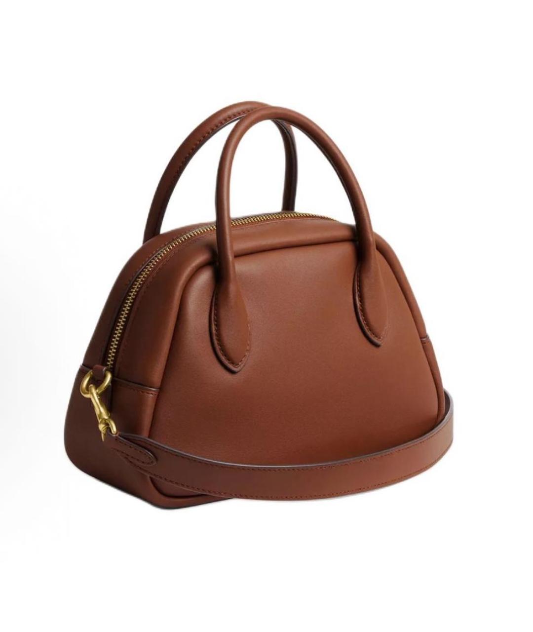 COACH Коричневая кожаная сумка с короткими ручками, фото 2