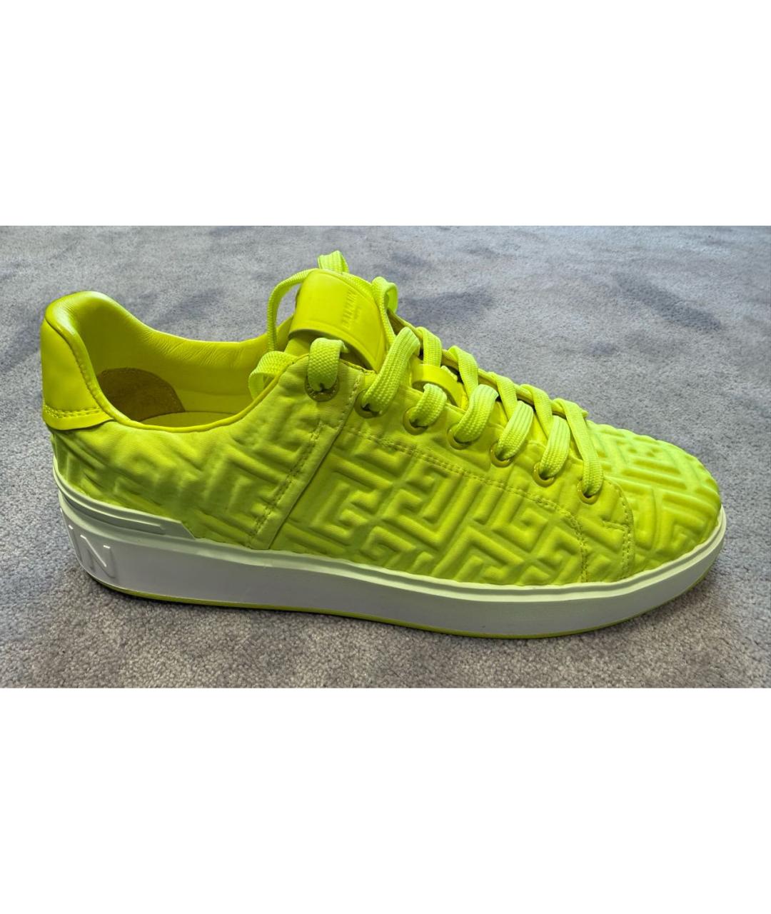 BALMAIN Салатовые кожаные низкие кроссовки / кеды, фото 9