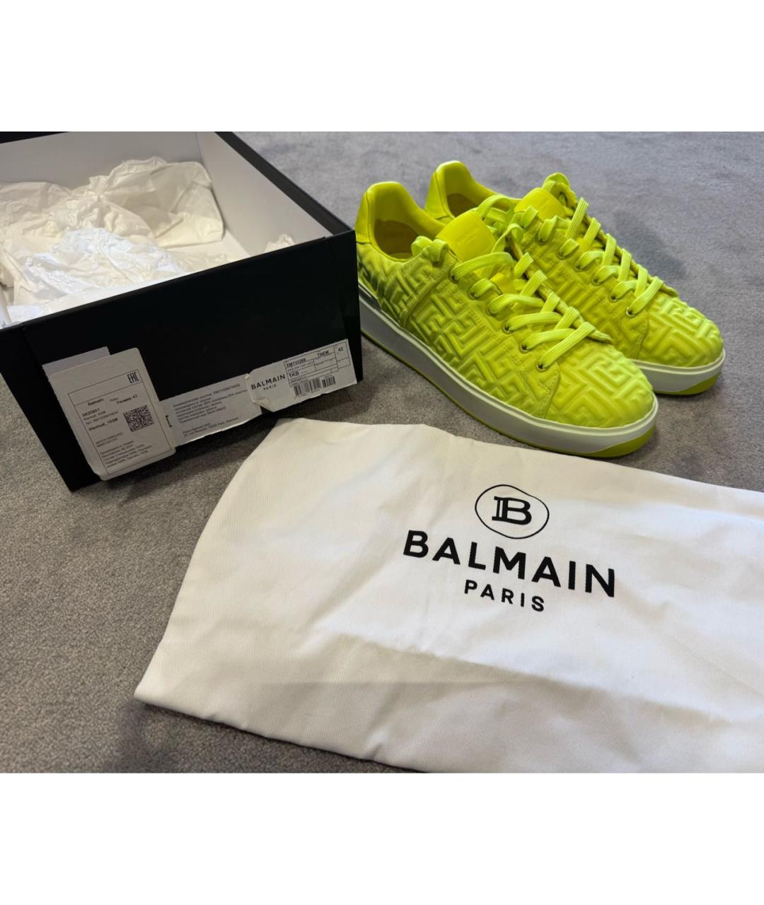 BALMAIN Салатовые кожаные низкие кроссовки / кеды, фото 5