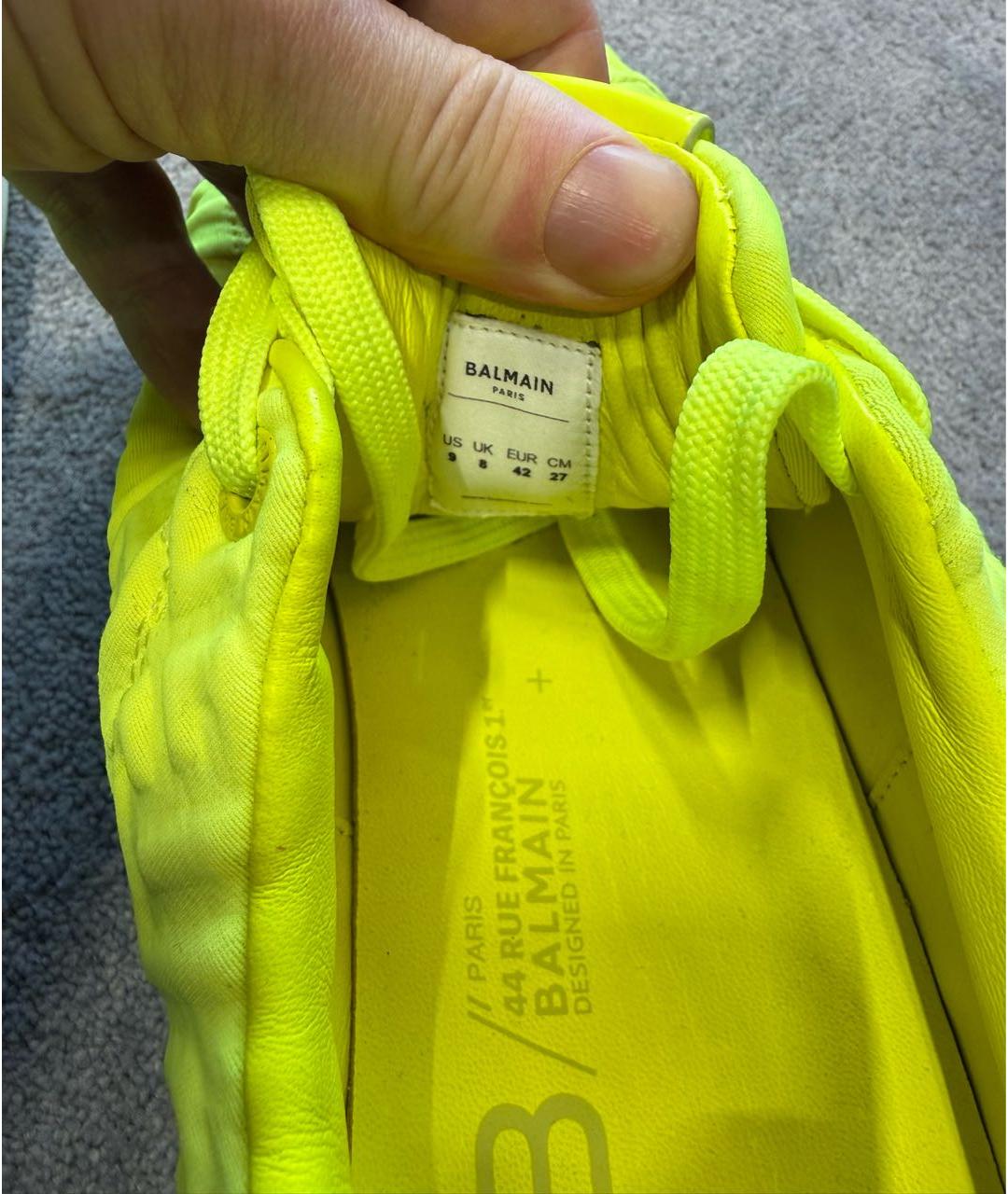 BALMAIN Салатовые кожаные низкие кроссовки / кеды, фото 6