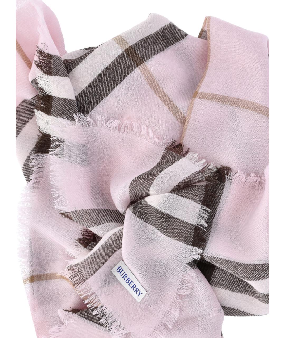 BURBERRY Розовый шерстяной шарф, фото 3