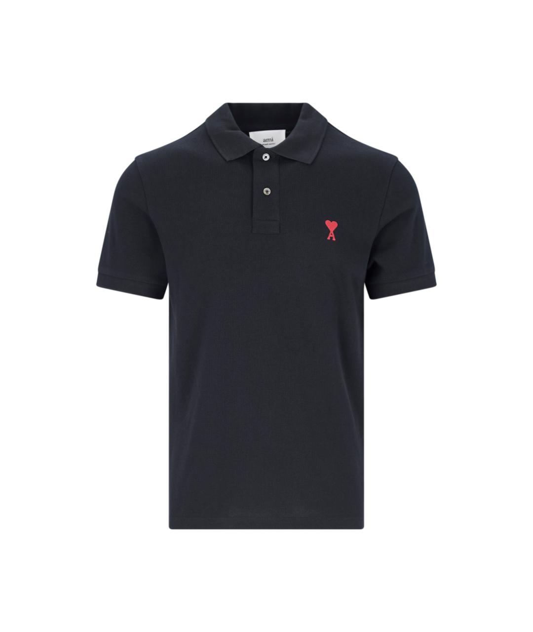 Ami Paris Черное хлопковое поло с коротким рукавом, фото 1