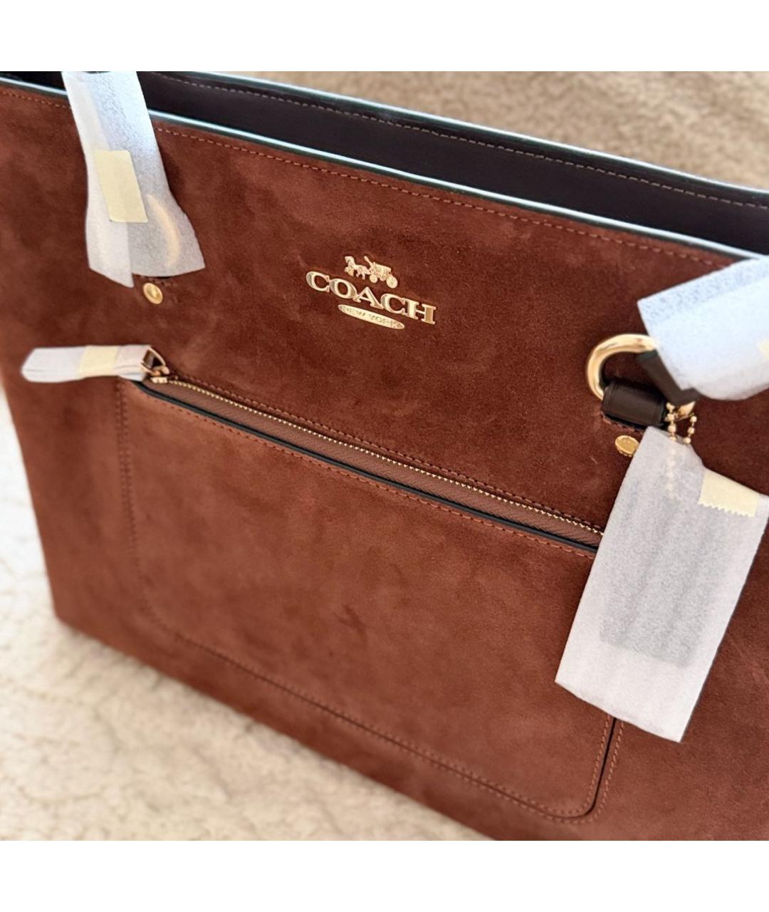 COACH Коричневая замшевая сумка тоут, фото 8