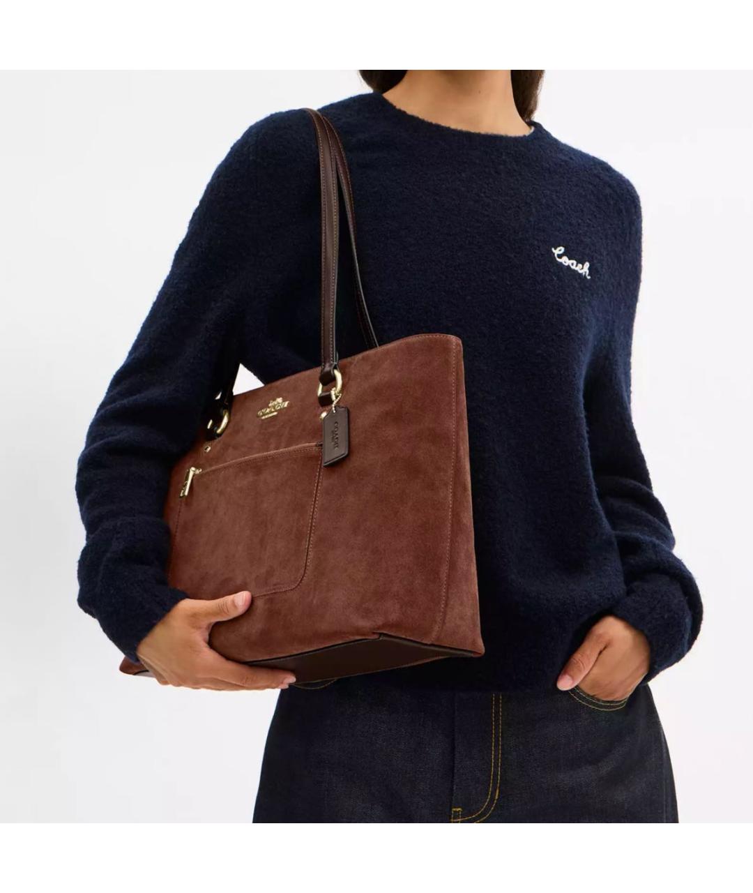 COACH Коричневая замшевая сумка тоут, фото 4