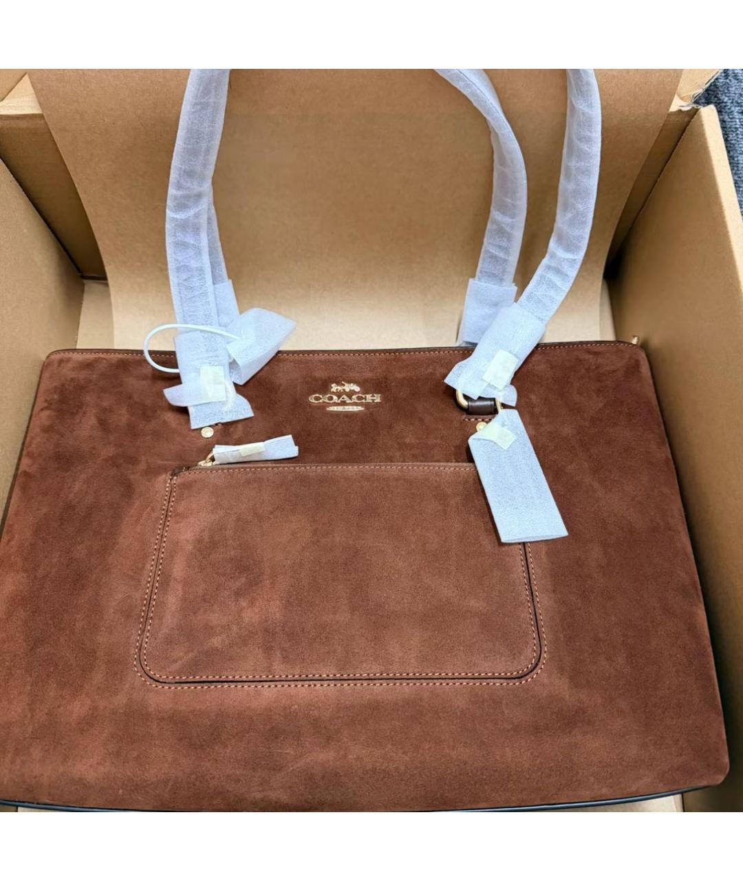 COACH Коричневая замшевая сумка тоут, фото 5