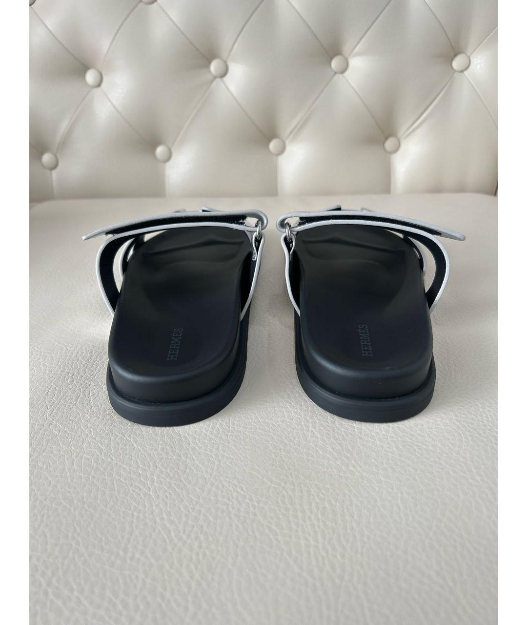 HERMES Серые кожаные шлепанцы, фото 4