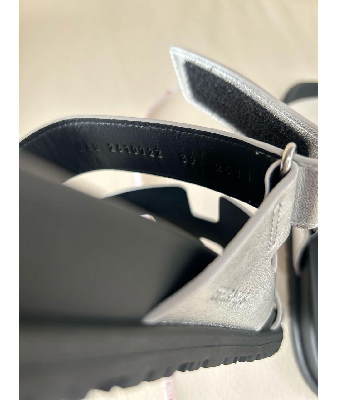 HERMES Серые кожаные шлепанцы, фото 6