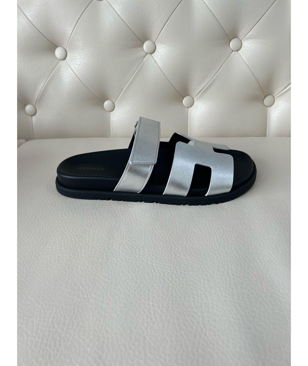 HERMES Серые кожаные шлепанцы, фото 9