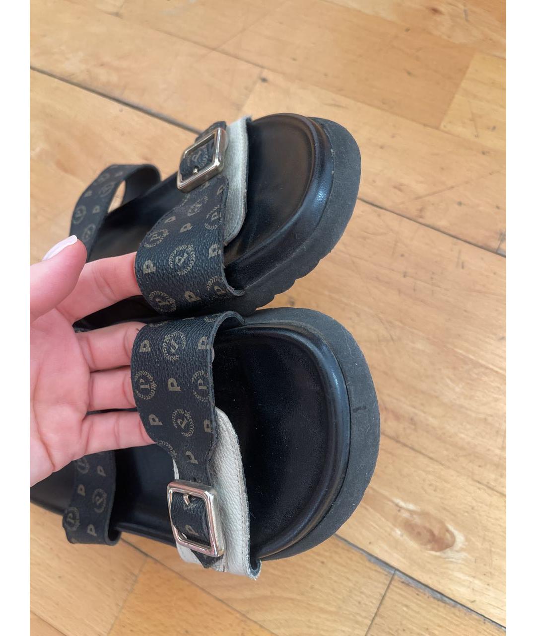 POLLINI Коричневые кожаные шлепанцы, фото 5