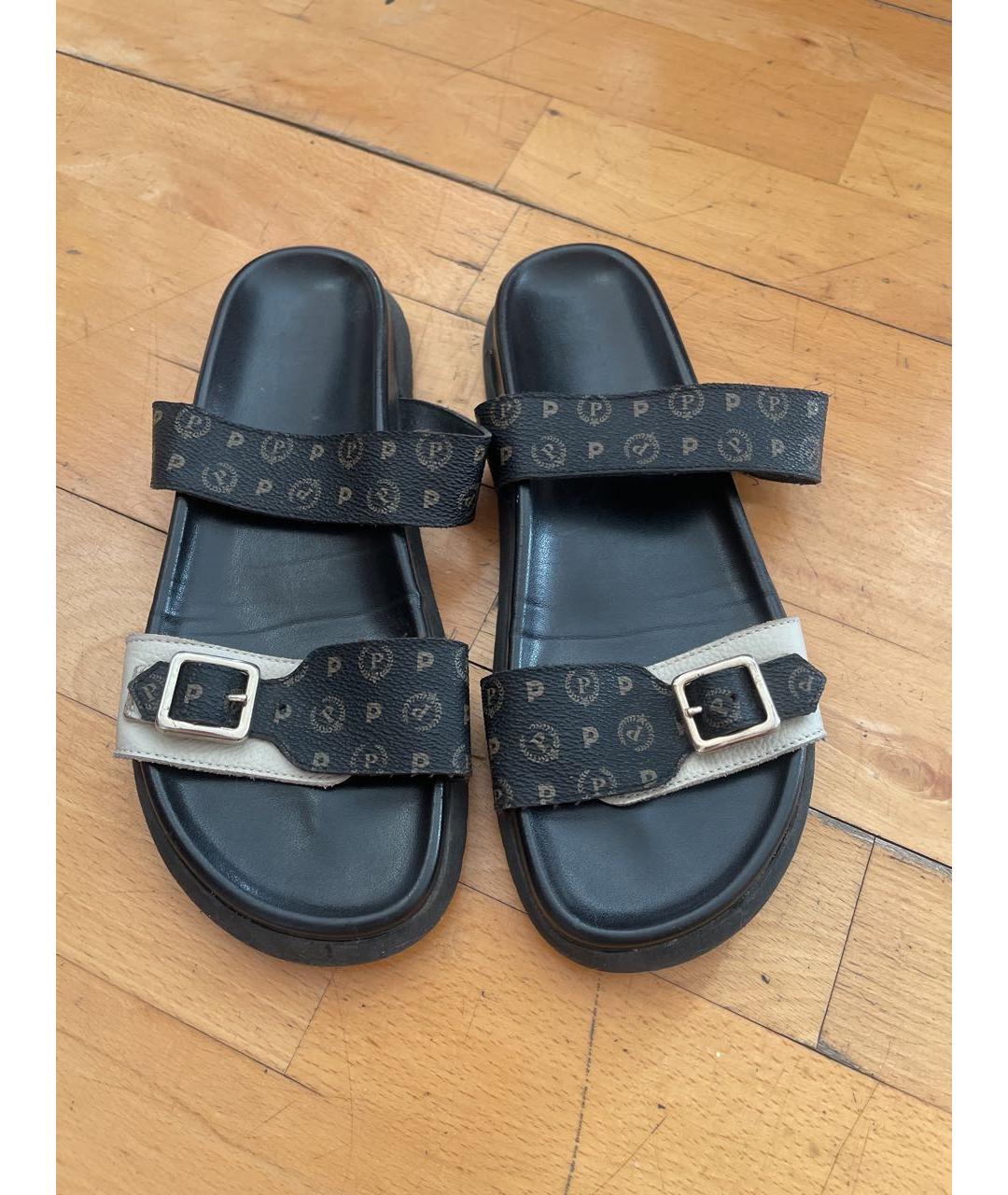 POLLINI Коричневые кожаные шлепанцы, фото 2