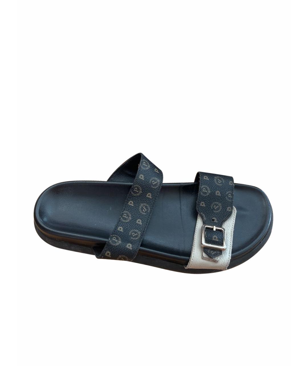 POLLINI Коричневые кожаные шлепанцы, фото 1