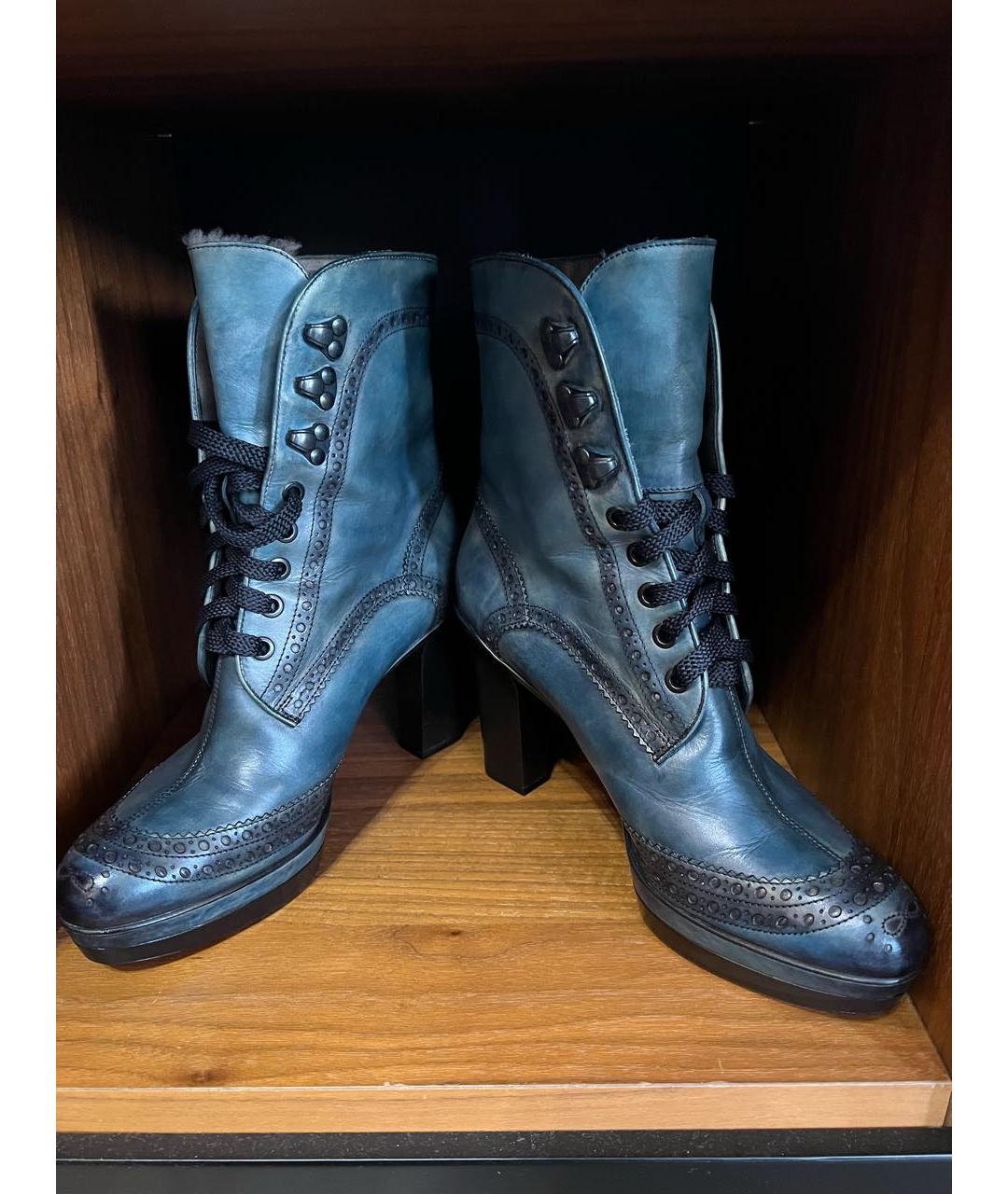 SANTONI Темно-синие кожаные ботильоны, фото 5