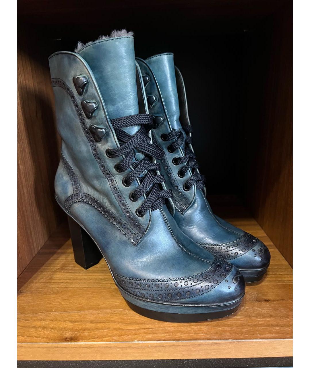 SANTONI Темно-синие кожаные ботильоны, фото 7