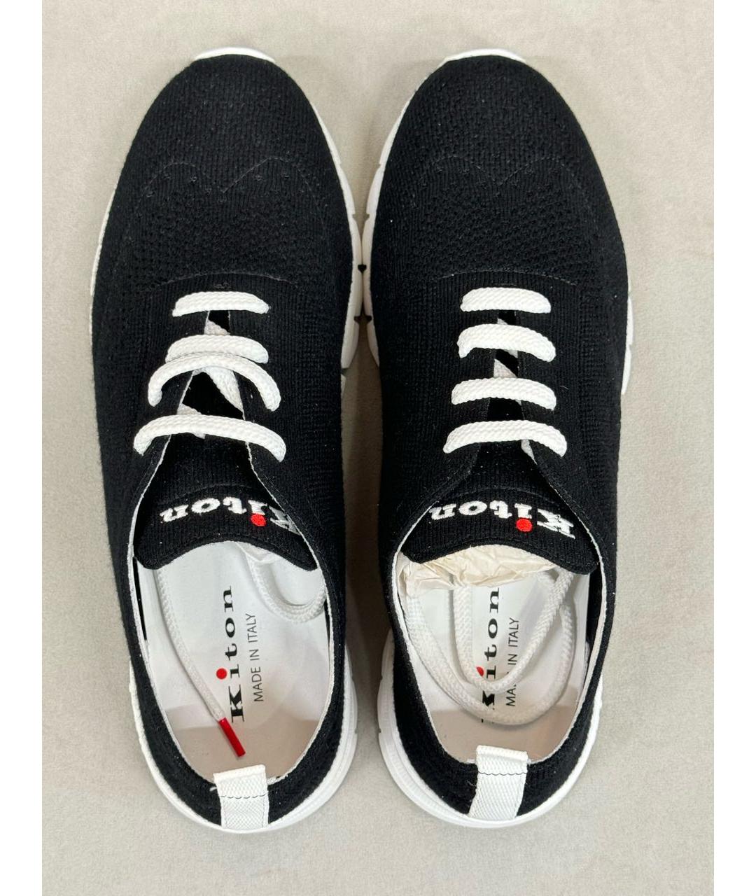 KITON Черные текстильные низкие кроссовки / кеды, фото 3