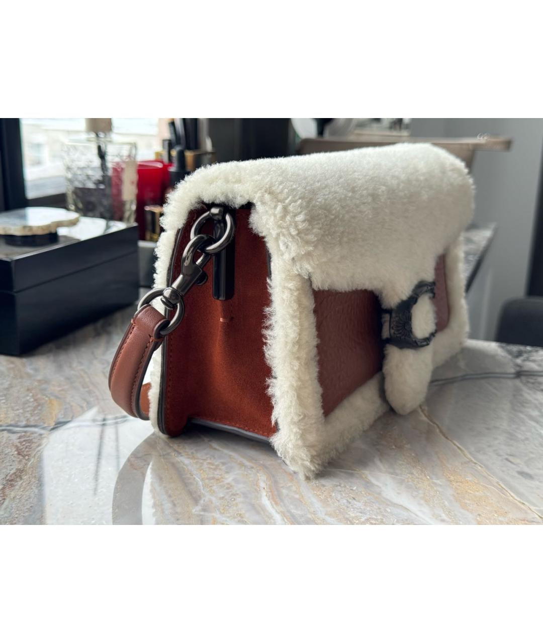 COACH Коричневая меховая сумка с короткими ручками, фото 2