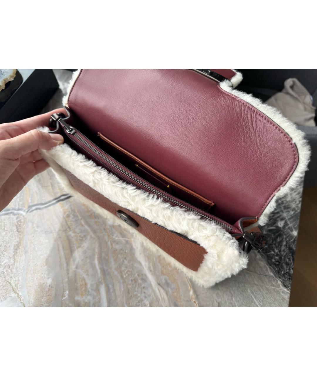 COACH Коричневая меховая сумка с короткими ручками, фото 4