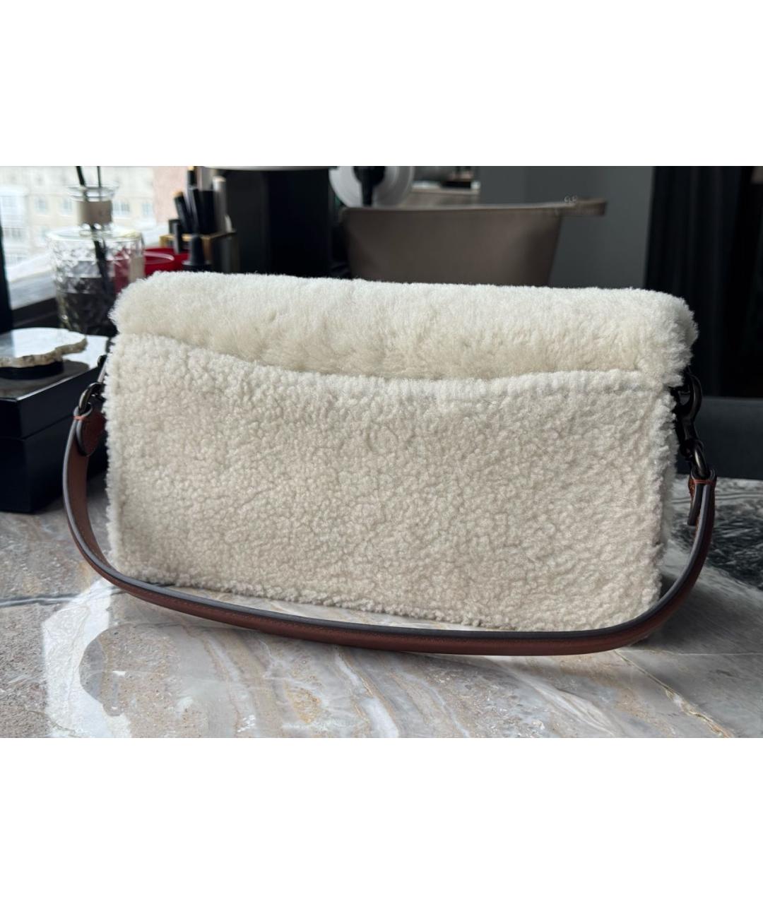 COACH Коричневая меховая сумка с короткими ручками, фото 3