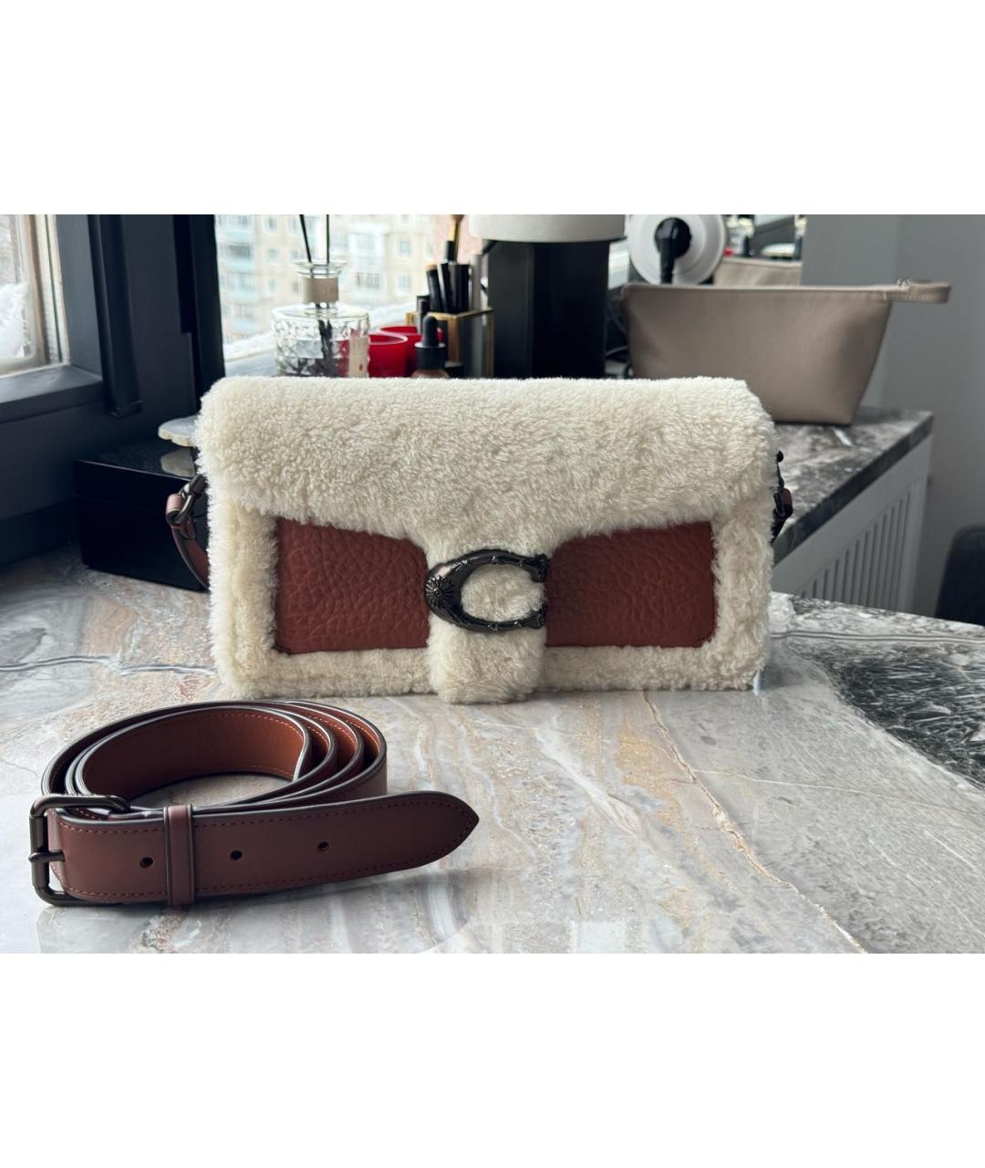 COACH Коричневая меховая сумка с короткими ручками, фото 6